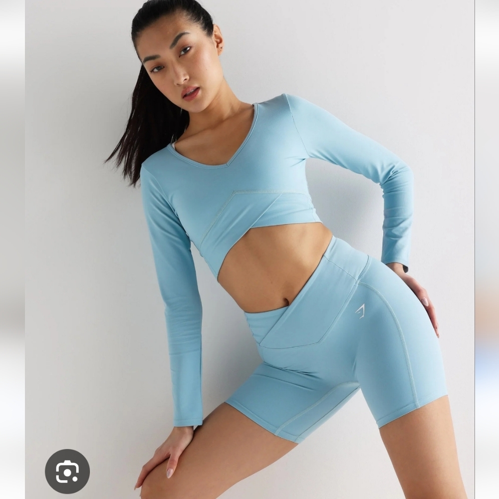 Gymshark Blue Crossover Long Sleeve Crop Top